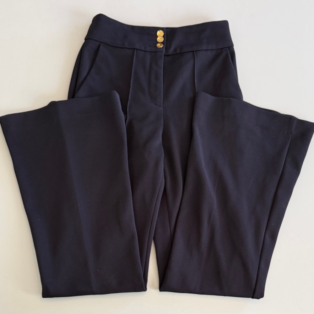 Express Wide Leg Pants in Navy with Gold Buttons